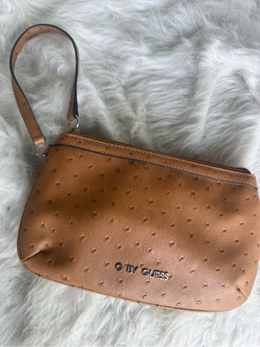G by Guess Cognac Textured Wristlet Clutch